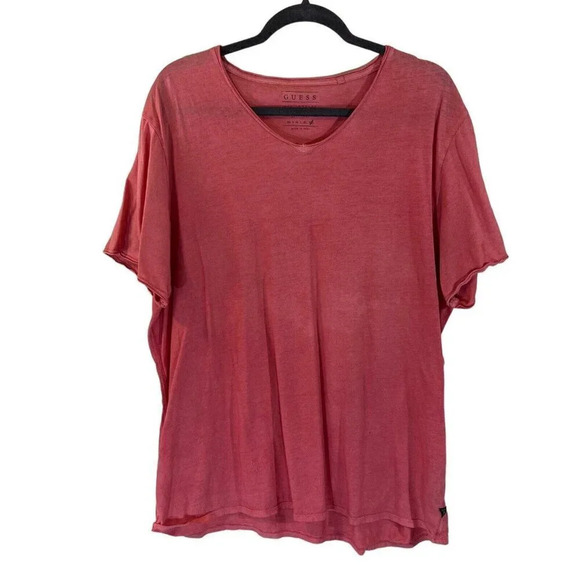 Guess Women’s Light Pink V Neck T Shirt Plus Size XXL Basic Plain Short Sleeves - Picture 1 of 6